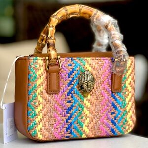 KURT GEIGER Mini Kensington bamboo handle raffia leather crossbody handbag